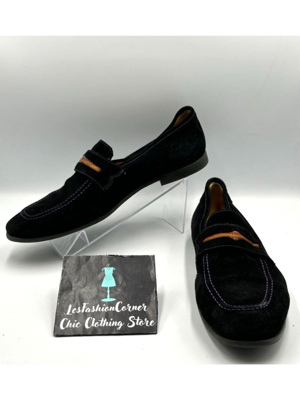 Robert Graham Men's Black Suede Leather Embroided Slip-On Loafers 11.5 D 3488